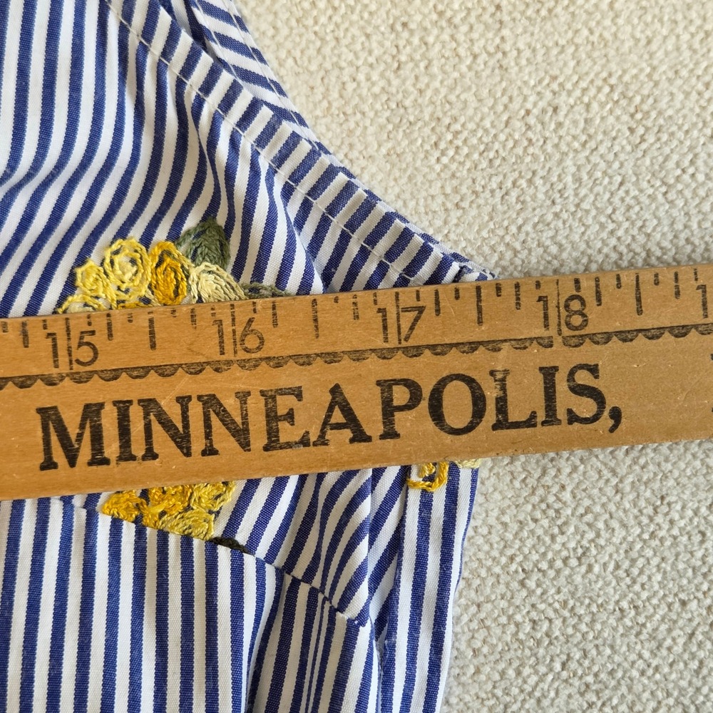 Striped Floral Embroidered Maxi Shirt Dress Size Medium Coastal Cottage Preppy - Picture 8 of 12